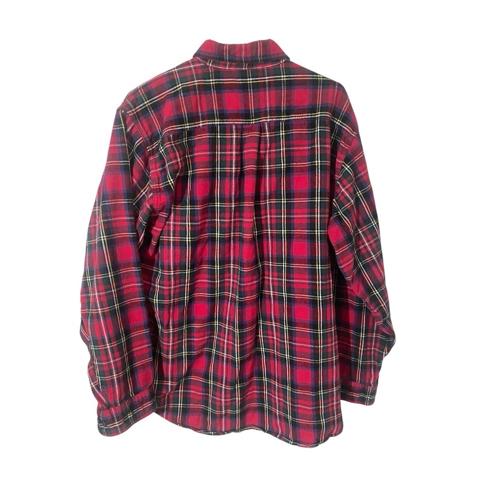 Y2K LL Bean Men's Large Red Plaid Button Up Flannel Shirt Lumberjack Workwear - Picture 2 of 5